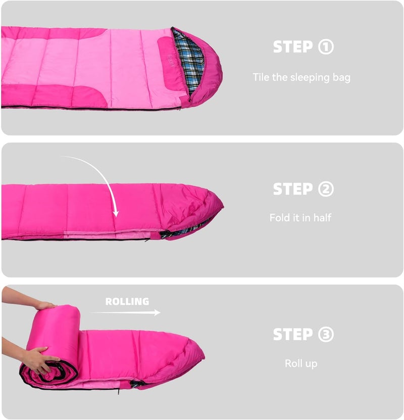 Kanyak Cotton Flannel Lined Sleeping Bag for Adults Teens Kids, Cold Weather &Warm, 3 Seasons, Lightweight Compact Camping Essentials Equipment, Hiking, Outdoor, Travel - Image 5